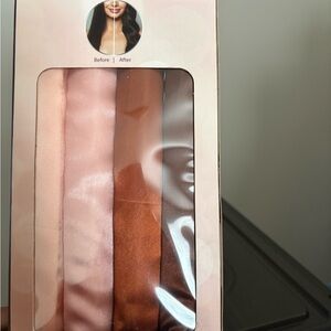 Silk Hair Wrap Set in Pink and Brown
